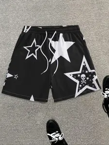 Men's Random Star Print Boxer Brief Swim Trunks, Casual Comfy Breathable Swim Shorts for Summer, Men's Swimwear for Beach Vacation