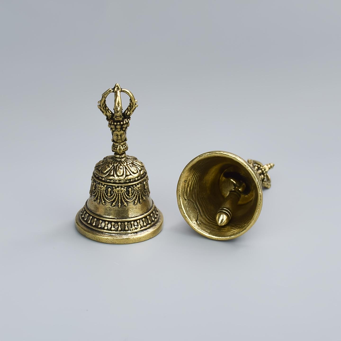 Carved Bronze Metal Percussion Instrument Bell - Hand-Held Shaker with Clapping Handle, Artisanal Craftsmanship, Soothing Healing Sounds, Ideal for Church and Festive Occasions,summervibes