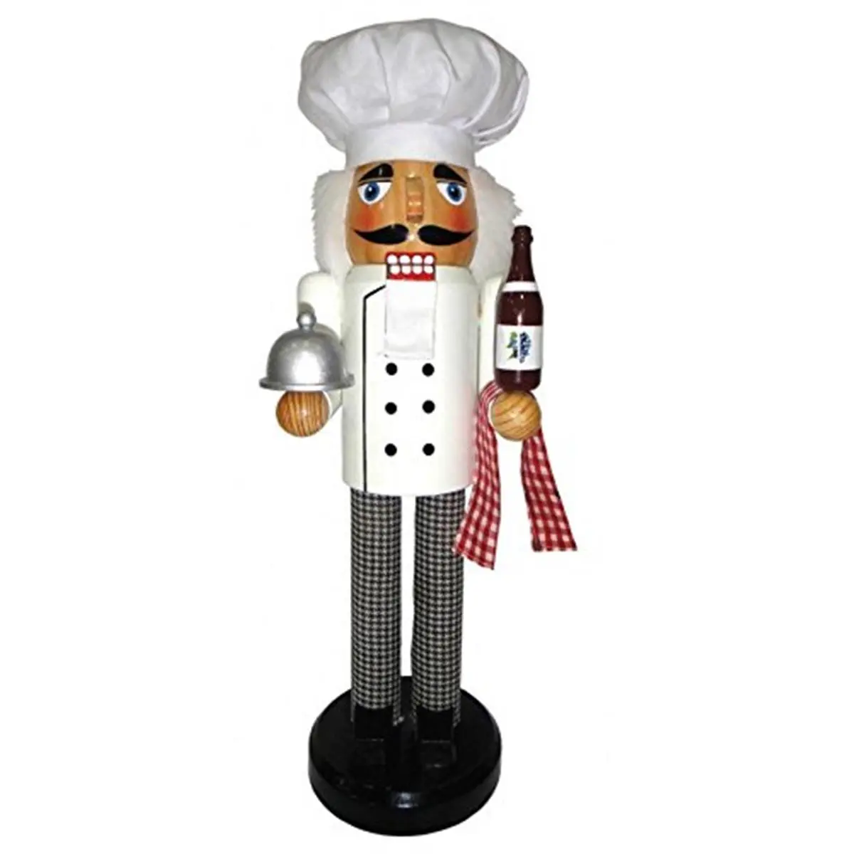 212 MAIN 14 in. Gingham Chef Nutcracker - Decorative Figurine & Miniature Collectible, Round Base with Hat, Holiday Festive Home Dining Table Decoration