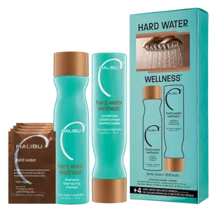 Malibu C Hard Water Wellness Collection - Hard Water Shampoo and Conditioner + Hard Water Mask Packets - Removes Hard Water Deposits & Impurities from Hair - Hydrating Hair Care