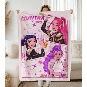 Kpop Demon Hunter Blanket Cute Huntrix Flannel Lover Gift Mira Rumi Joey Cozy Fangirl Gift Zoey Sajaboys Gift For All K-POP Merch Halloween Christmas Gift