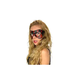 Compact Harlequin Handmade Genuine Leather Mask in Red and Black