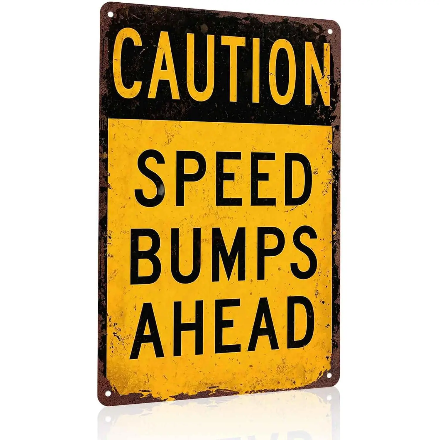 Durable Tin Metal Waterproof Wall Plaque, Sturdy Aluminium Lightweight Caution Speed Bumps Ahead Sign (8x12 in) for Living Room, Bathroom Home Decoration