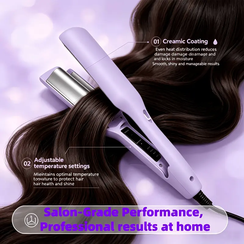Waver Curling Iron Hair Crimper, 1.25 Inch Ionic Wavy Hair Curler with Ceramic 2 Barrel, 4 Adjustable Temps, Anti-Scald, Fast Heating Crimper Hair Iron for Wide Deep Waves