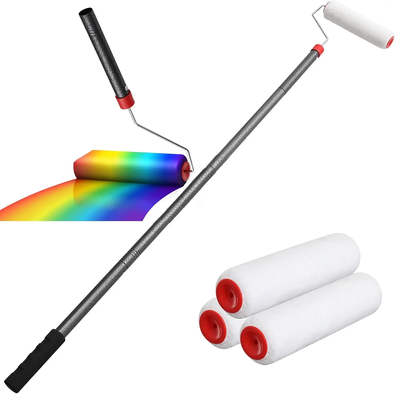 Roller Brush Kit, 6 FT  Roller Extension Poles Multi-Function  Roller Kit with Brush Stainless Steel Poles Splicing Rod House Mural Brush for Walls and Ceiling