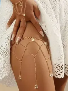 Sexy Multi-Layer Rhinestone Fringe Thigh Chain Leg Accessory, European Style Hot Girl Streetwear Jewelry, Versatile Body Chains
