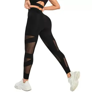 【MISMI】Women's Mesh-Pocket Yoga Pants, High-Waisted Tummy-Control , Sheer Stretch Lace Athletic woman fitness gym sport  sweatpants Top Leggings