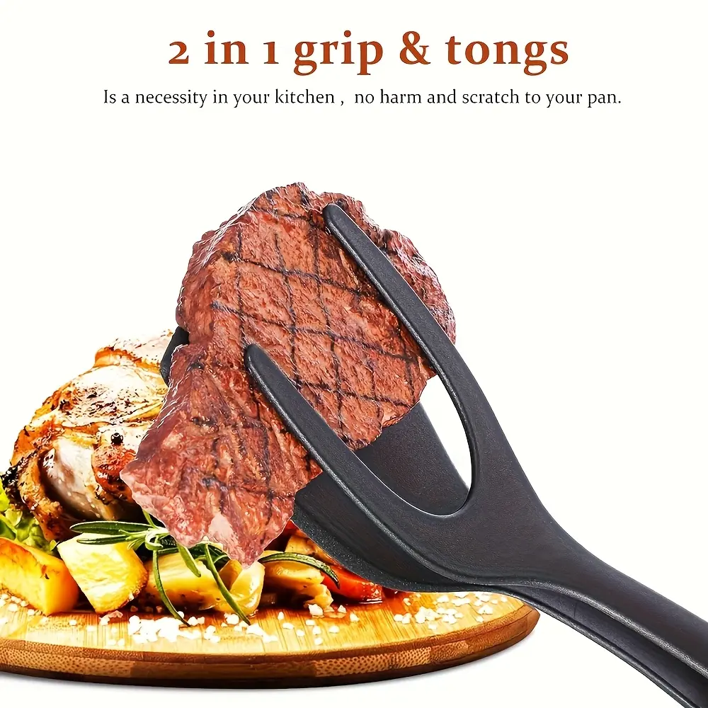 2-in-1 Grip & Flip Spatula Tongs | Non-Stick Egg Turner for Omelets, Fish & Pancakes | Easy Kitchen Tool