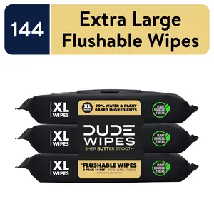 DUDE Wipes Flushable XL Wet Wipes for Home Use, Enriched with Shea Butter, 144 Count Pack DUDE Products