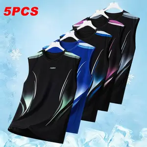 Men’s 5-Pack Ice Silk Quick-Dry Sports Tank Tops for Summer — Breathable, Cool-Touch Sleeveless T-Shirts for Fitness & Basketball, Moisture-Wicking and Non-Sticky Fit, Ideal for Hot Weather