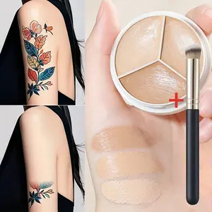 Long-Lasting Coverage Hydrating Three Color Concealer Set with Brush, Covers Dark Circles & Redness, Waterproof Sweatproof Natural Look Makeup