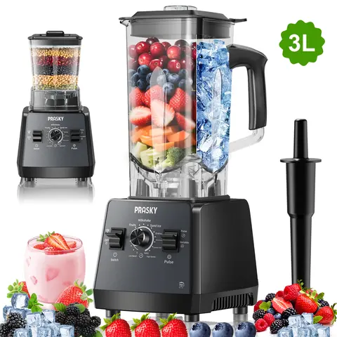 Prasky 102oz 2in1 Blender and Grinder for kitchen use, 2 Cups PRASKY 3L Timer Blender, Kitchen Blender 68oz BPA Free 2 Containers Countertop Blenders, Crush Ice, Makes Sauces&Smoothie, Grinds Coffee& Spices Ideal for Frozen drinks & daily blending needs