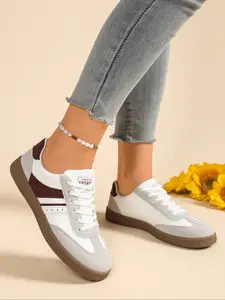 Women's Vintage Flat Round Toe Sneakers, Casual Non-Slip Sports Shoes, Fashion Tennis & Skateboard Shoes, Comfortable and Stylish