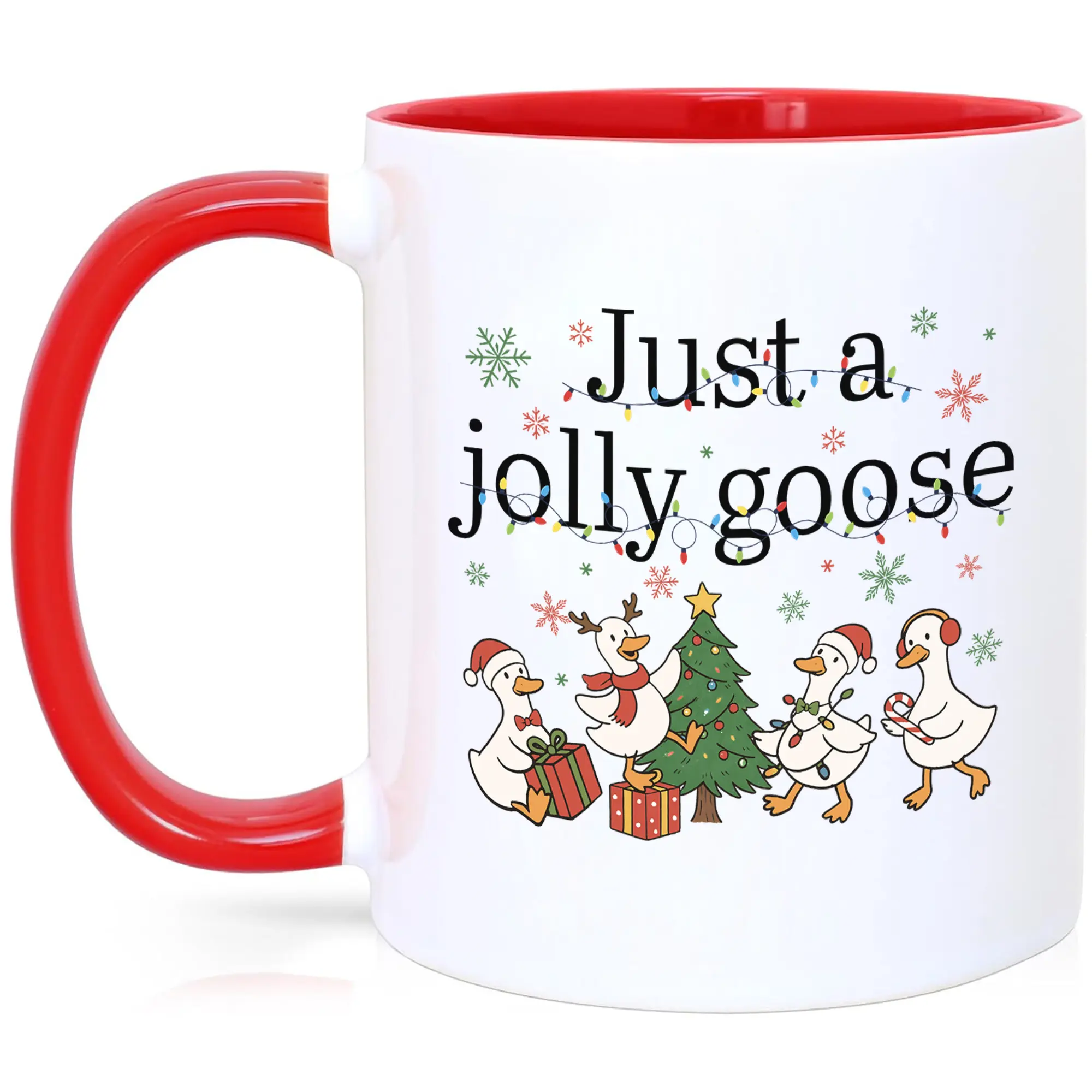 CupiCo Just A Jolly Goose Ceramic Mug, Merry Goosemas Coffee Mug, Funny Christmas Goose Tea Cup, Holiday Honk Mugs, Festive Goose Drinkware