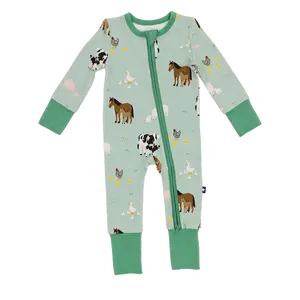 Convertible Footed Romper in Farm Animals