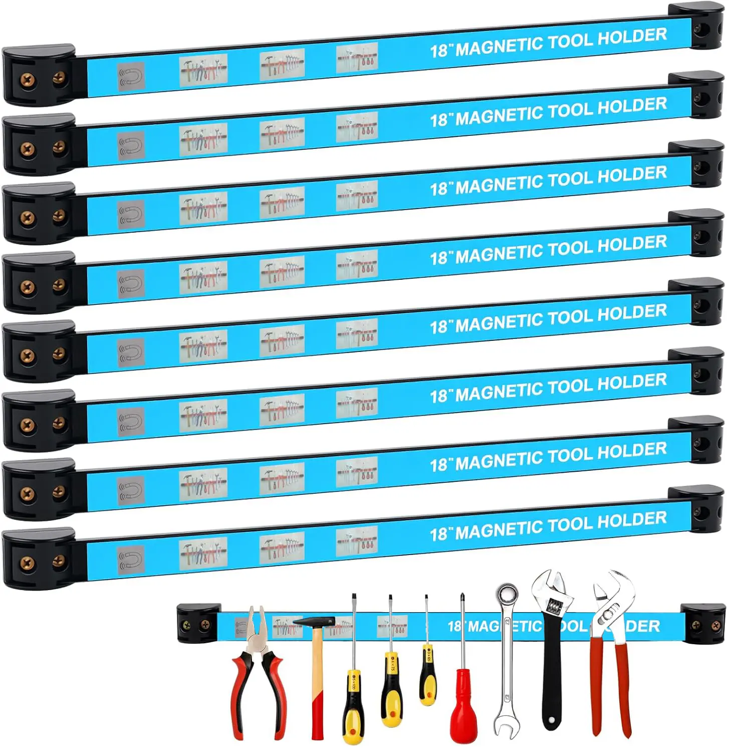 8 PCS Magnetic Tool Holder Strip,Tool Magnet Bar for Garage Organization, Heavy Duty Space Saving Tool Organizer with Mounting Screws for Garage, Workshop, Kitchen (18 inch)