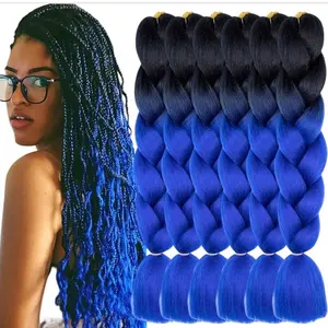 1pcs Ombré Black to Blue Braiding Hair 24 Inch Synthetic Braid Hair Extensions Jumbo Ombre Braiding Hair Box Braids for Stylish Looks Twist Crochet Braids 1pieces per pack