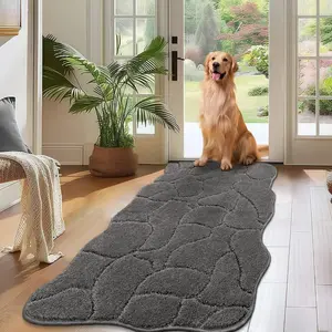 Large Dog Door Mat for Muddy Paws 22x47 Absorbent Dirt Trapper Long Door Mat Non-Slip Washable Mud Mat for Dogs Polyester Microfiber Soft Pet Rug Mat for Entryway Mud Dog Paws Patio (Gray)