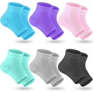 Selizo 6 Pairs Heel Moisturizing Socks Open Toe Socks Cracked Gel Heel Socks Foot Toeless Heel Repair Socks for Women Dry Hard Cracked Feet, 6 Colors
