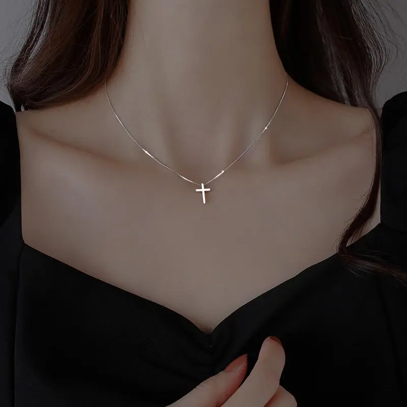 925 Sterling Silver Women's Neck Snake Chain Jewelry Cross Necklaces Luxury Exquisite Accessories  Jewellery Argent 925