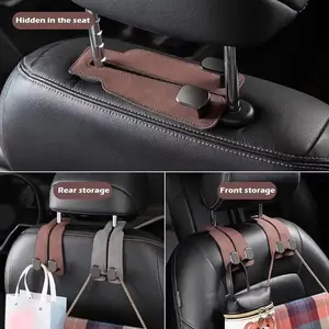 Quality 2 in 1 Car Headrest Hook Premium Suede Rear Seat Hanging Dual Hook 20KG Large Load-Bearing Alloy Hook Hanger Universal NONE