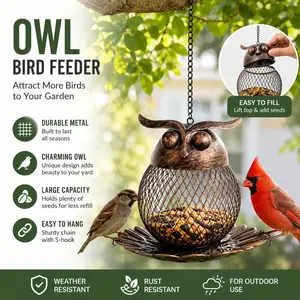 Owl Shaped Hanging Bird Feeder, Metal Mesh Squirrel-Proof, Automatic Feeding Tool, Outdoor Garden Patio Decoration, Bird Feeder for Outdoors, Bird Feeders For Outdoors Hanging