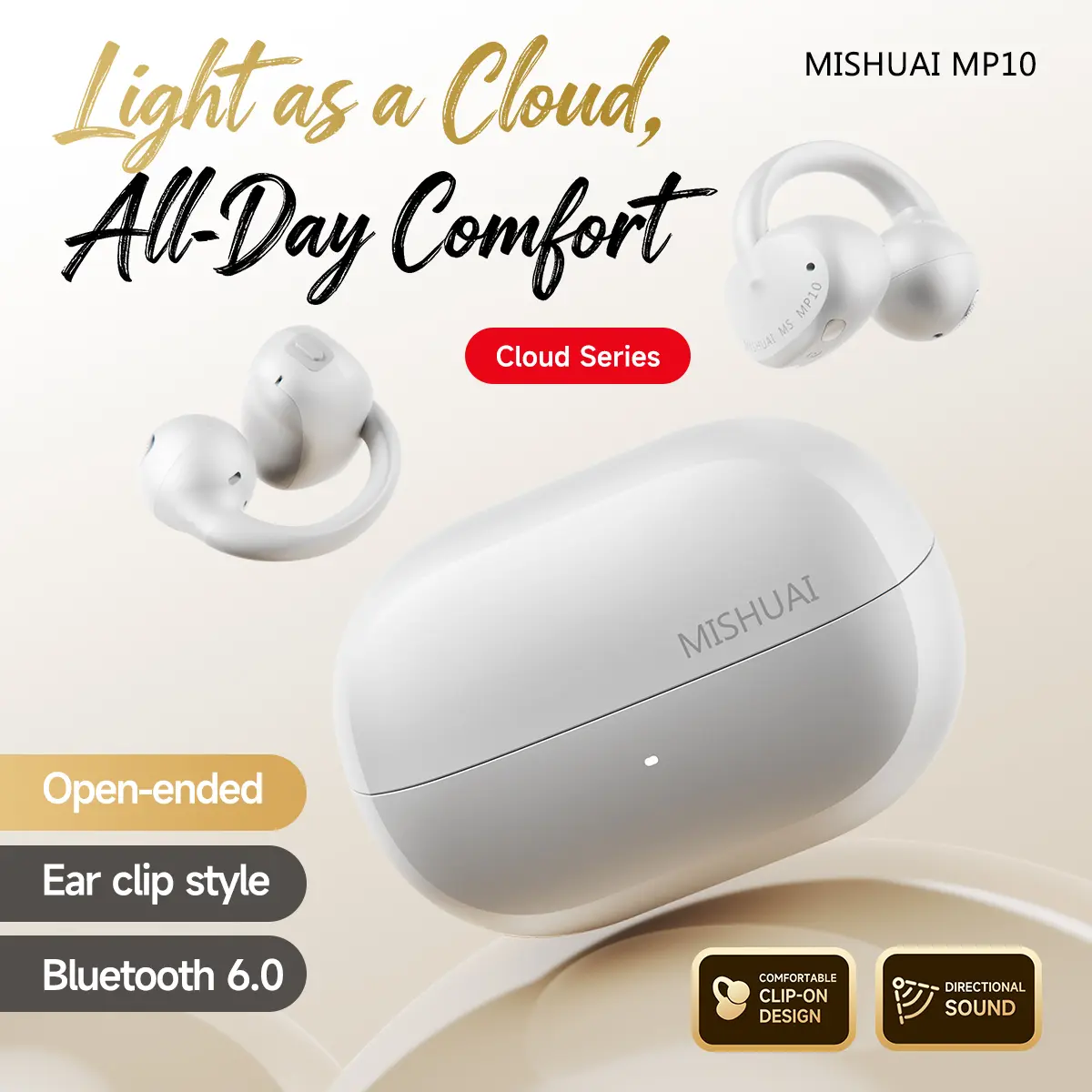 Stylish Open Ear Bluetooth Headphones, Earring-Friendly Wear, Lightweight & Comfortable for Women, Bluetooth 6.0, Waterproof Wireless Earbuds, Built-in Mic for Office, Sports, Study, Calls & Gaming