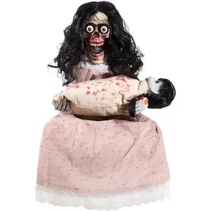 Halloween Animatronics Creepy Sitting Skeleton & Doll Animated Decorations with Sound & Sensor Activated, Sound, Light Up Eyes, Scary Move, Haunted House Holiday Decor Horror Prop for Indoor, Outdoor