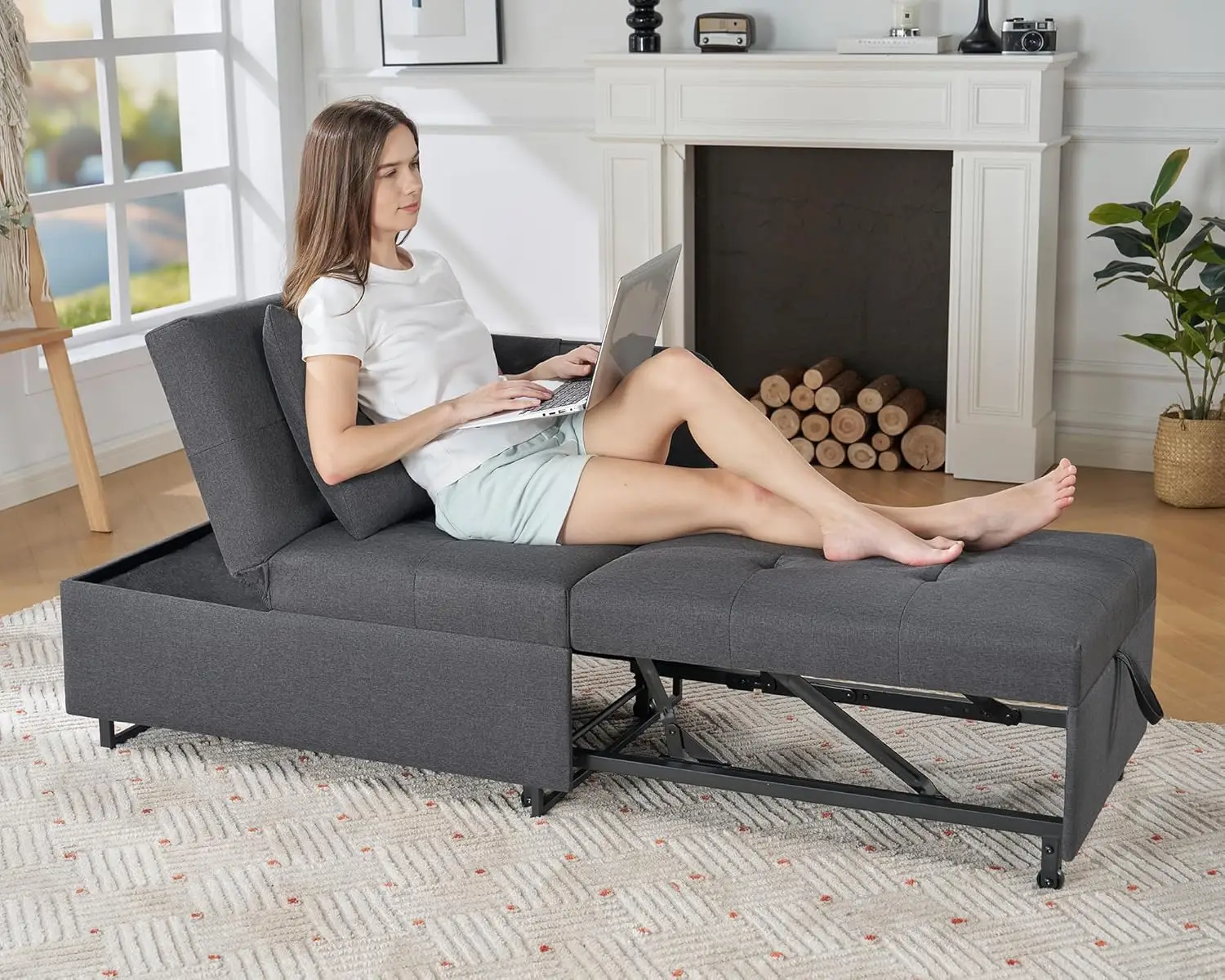 [Restock Sale] AMERLIFE Sofa Bed, 3-in-1 Convertible Sleeper Chair with Adjustable Backrest, Chair Bed with 2 Throw Pillows for Living Room/Christmas