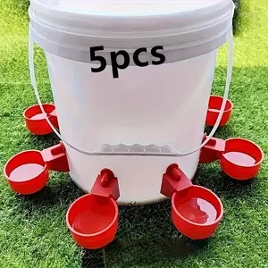 5-Piece Automatic Poultry Waterer Set, Plastic Chicken Drinking System, Duck Goose Turkey Rabbit Watering Kit