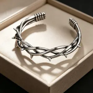 Punk Barbed Wire Thorn Bracelet Stainless Steel Gothic Adjustable Bangle Jewelry
