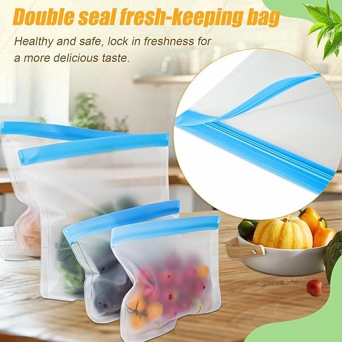 Reusable Silicone Food Bags Set Keep Food Fresh Leak-Proof Storage Kitchen Use