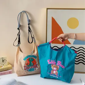 Summer New Canvas Bag for Women Ballchain Bag Single Shoulder Embroidered Handbag Large Capacity Niche Trend