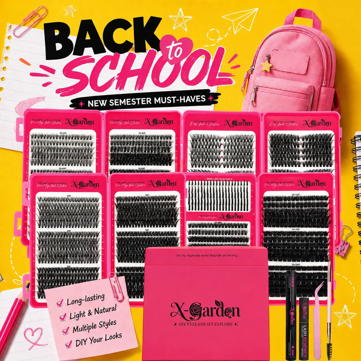 X-Garden Lash Cluster Kit, 2195PCS D Curl 10-18mm False Eyelashes & Adhesives, 180P/200P Fluffy Wispy Cluster Lashes, DIY Eyelash Set for Natural & Volume Looks, Nature