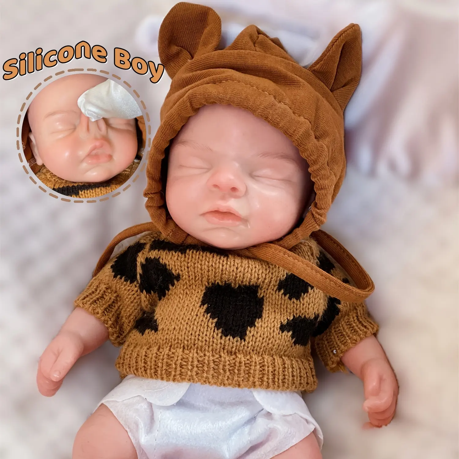 25cm/10in Closed Eyes Lifelike Reborn Newborn Baby Boy Doll - Handmade Painted, Soft Skin, Full Body Solid Silicone Unisex Realistic Newborn Baby Doll, Perfect Birthday Gift for Softdolls Enthusiasts, Lifelike Reborn Doll