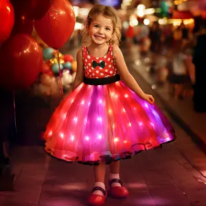 Light-Up Red Princess Dress for Girls Halloween Christmas Costume with Accessories 100+ LED Modes Music Sync Ages 3-9 Cosplay Batteries Not Included