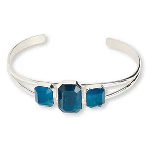 Mine Finds by Jay King Sterling Silver Madagascar Blue Apatite 3-Stone Cuff Bracelet