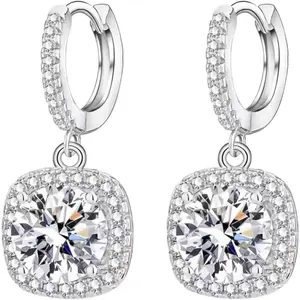High-Carbon Diamond Hoop Earrings for Women Sterling Silver Cuff Earrings Drop Huggie Stud Halo Earrings with 18K