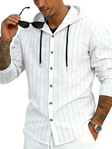 Men's Vertical Striped Hooded Shirt, Long Sleeve Button-Up Classic Casual Top, Breathable Spring & Fall Fashion (multiple Colors)