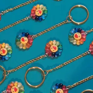 Murakami Rainbow Flower Keychain | Gold Plated Hardware