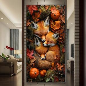 fox & maple leaf pattern diy diamond arts colorful painting kit without frame, diy 5d diamond arts colorful painting kit, wall art decor for home living room