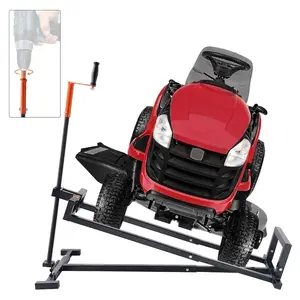 VEVOR Ride on Lawn Mower Lift Jack, 880 Lbs Weight Capacity, Telescopic Maintenance Jack with Crank Handle & Power Tool Handle, Foldable Lawn Tractor Lifter for Lawn Mowers and Garden Tractors, Black