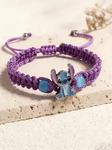 Cute Cartoon Animal Pattern Braided Bracelet, Embroidered Beads, Blue/synthetic Gemstones, Hemp Rope Design, Adorable Accessory