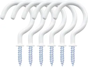 12-Pack Vinyl Coated Carbon Steel Ceiling Hooks, 1.25-Inch White Multi-Use Hooks for Indoor-Outdoor Home, Bathroom Supplies