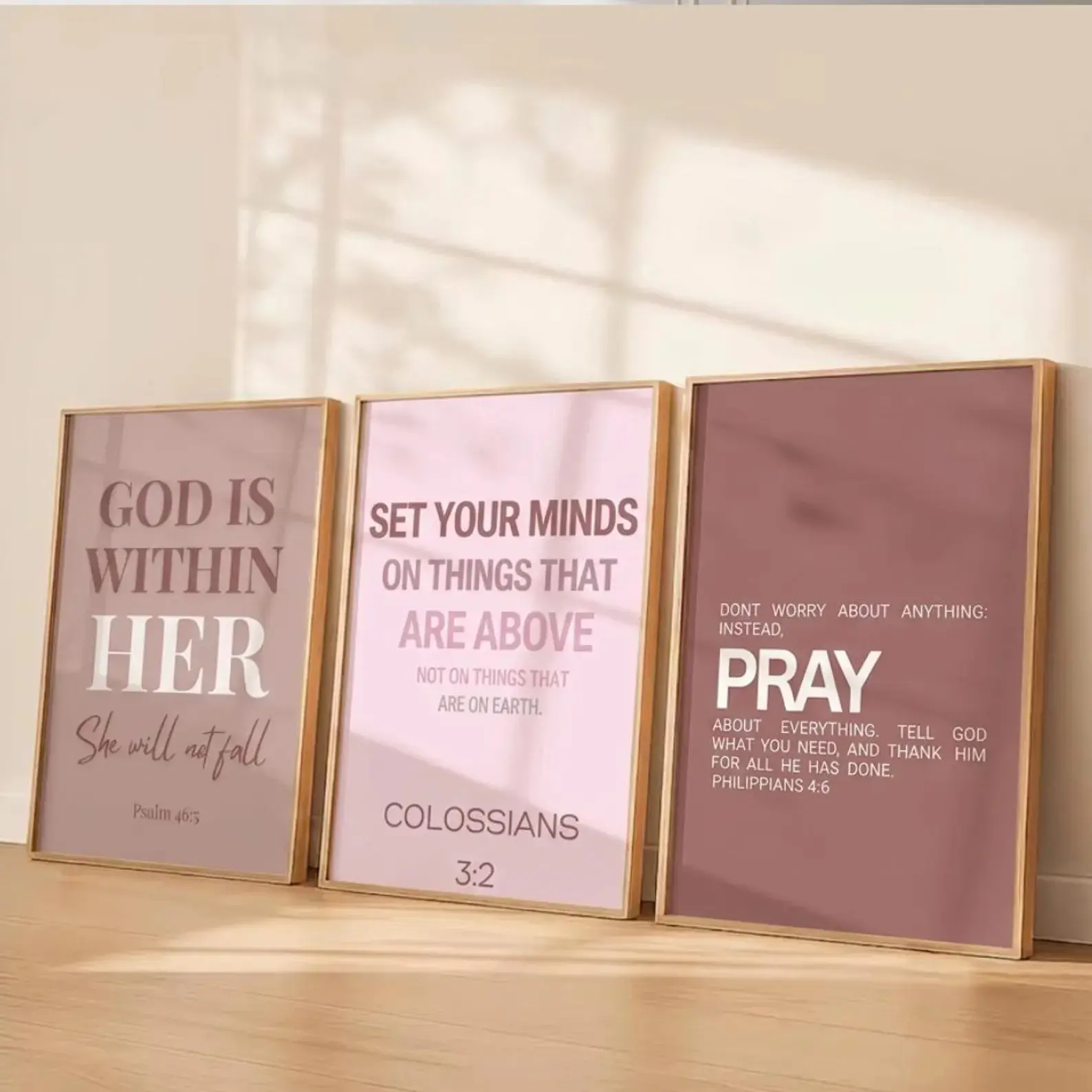 Neutral Pink Bible Verse Poster Unframed | Set of 3 Scripture Prints
