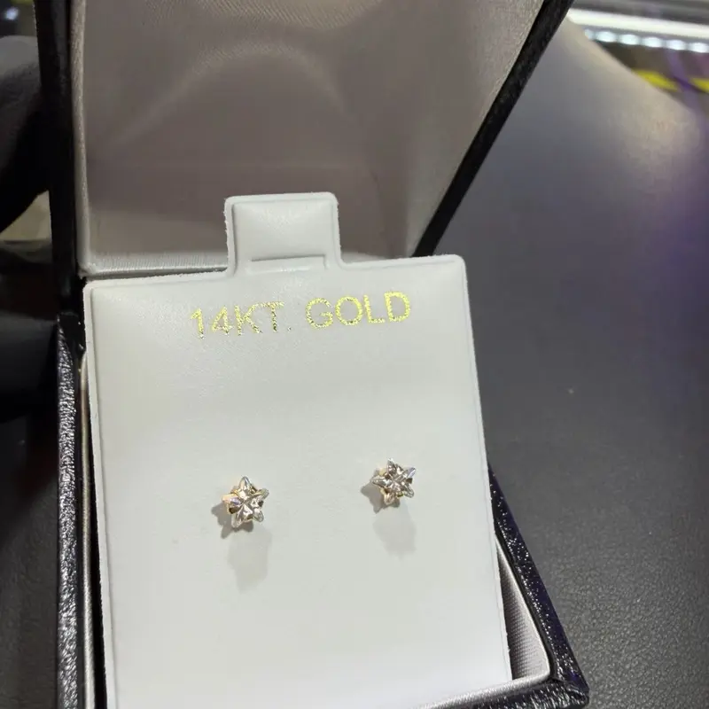 4mm Star 14Kt Cz Small Earrings