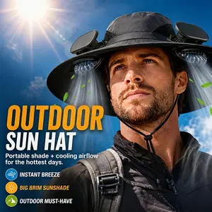 Ultra-long-range solar-powered fan sun hat, featuring a dual-fan design, supports solar and USB charging, offers long-lasting battery life, and is suitable for all-day outdoor activities