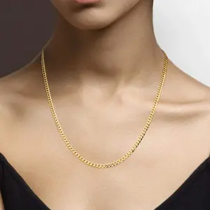 18-24Inch Gold Plated  Curb/Cuban Link Chain Necklace, 3MM Necklace Chains Stainless Necklace for Women or Men