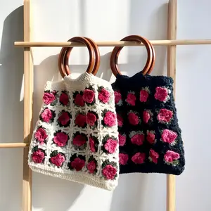 Hand-Knitted Floral Tote Bag: Granny Square Crochet PurseNew Year Gift