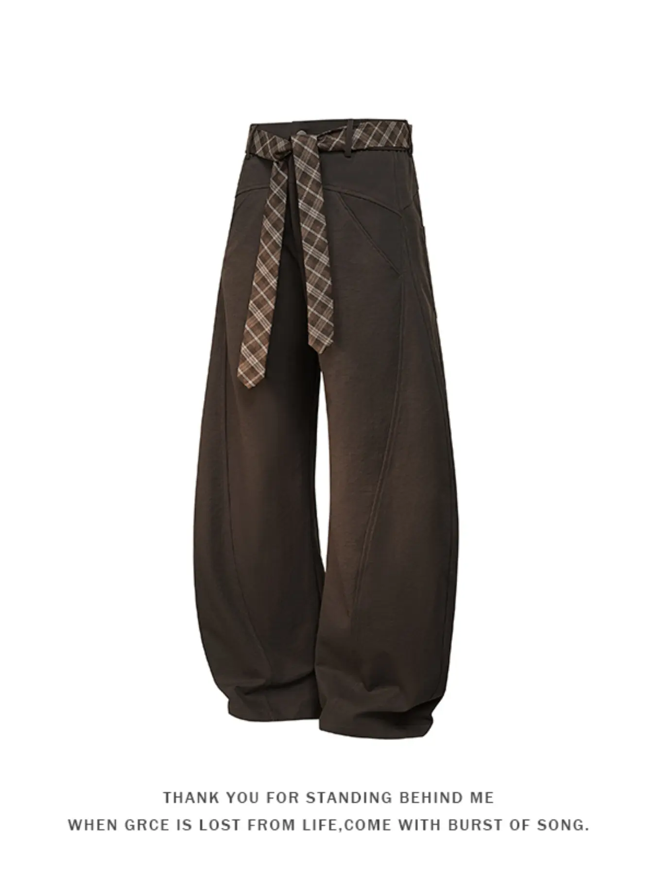 Men's Wide Leg Loose Oversize Pants, Plaid Ribbon Belt, Casual Streetwear, High Waist Work Pants, Comfortable and Stylish, Casual Wear Bottoms, Casual Comfy Trouser
